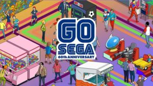 sega celebrating its birthday with a drawing similar to a where's waldo drawing but filled with sega's loved characters such as majima goro
